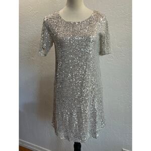 NWT- Steve Madden White Sequin Flutter Sleeve Mini Dress- Size Small
